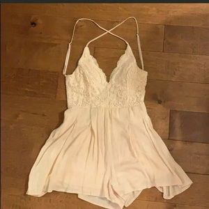 Lace cream and peach romper